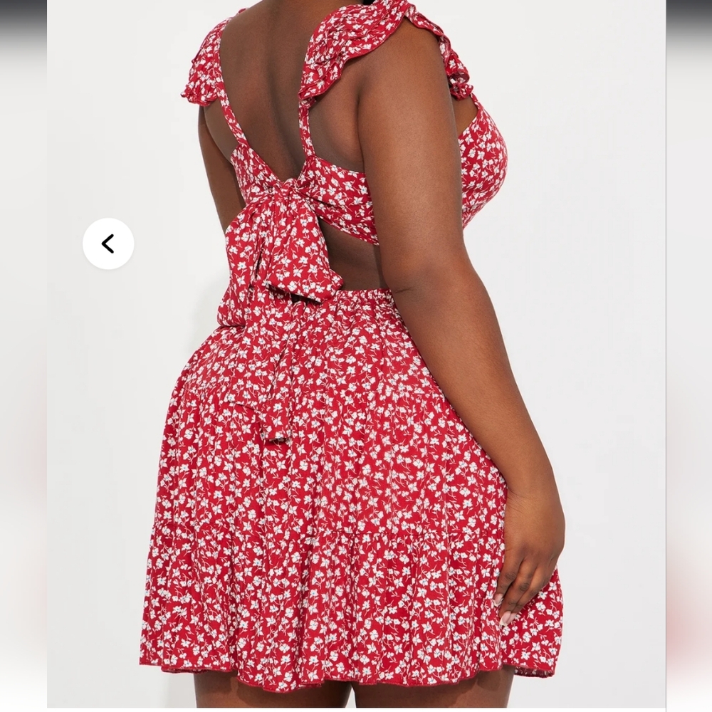 Red Floral Dress with Bow Detail